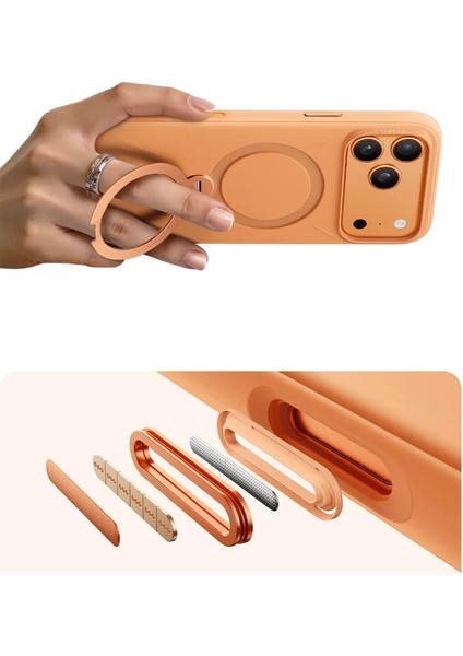 Apple iPhone 17 Pro Max O Stand Spin Silicone Serisi Magsafe Kılıf - Turuncu indirimleri
