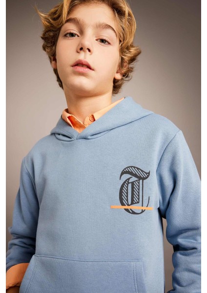 Erkek Çocuk Baskılı Kapüşonlu Kalın Sweatshirt B6313A823CW