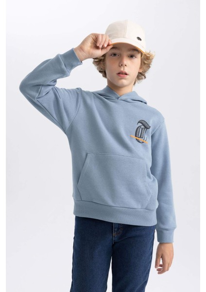 Erkek Çocuk Baskılı Kapüşonlu Kalın Sweatshirt B6313A823CW