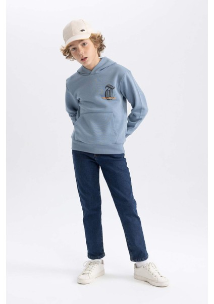 Erkek Çocuk Baskılı Kapüşonlu Kalın Sweatshirt B6313A823CW