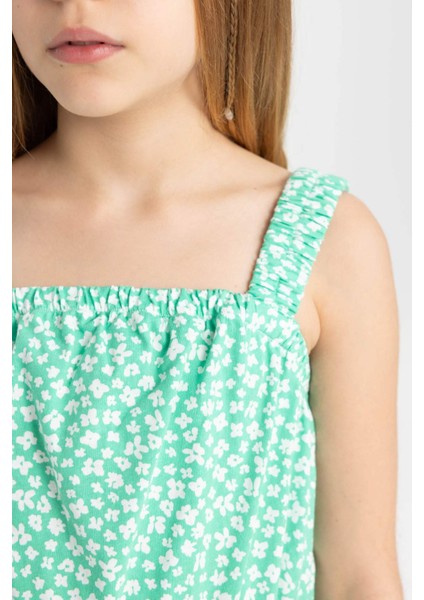 Kız Çocuk Desenli Askılı Kısa Tulum B4814A824SM