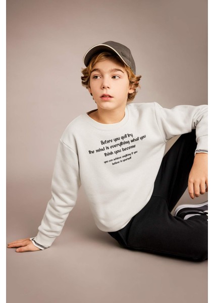 Erkek Çocuk Bisiklet Yaka Baskılı Sweatshirt B6315A823CW