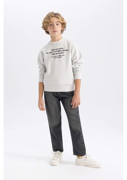 Erkek Çocuk Bisiklet Yaka Baskılı Sweatshirt B6315A823CW