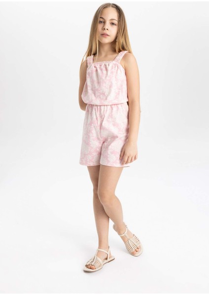 Kız Çocuk Desenli Askılı Kısa Tulum B4814A824SM