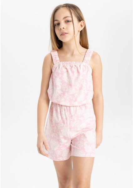 Kız Çocuk Desenli Askılı Kısa Tulum B4814A824SM