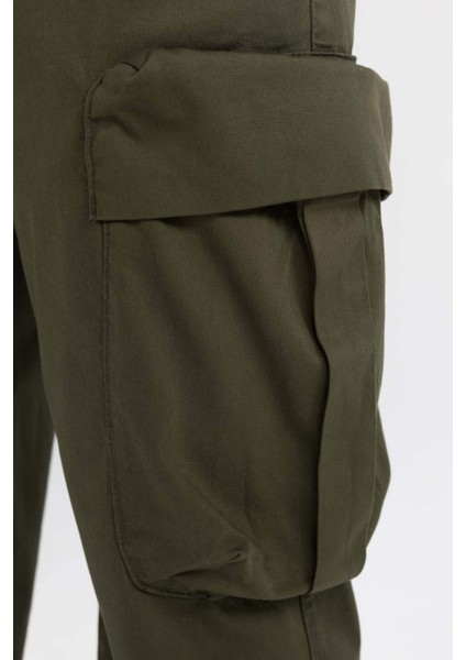 Gabardin Pantolon Rustik Loose Fit Kargo Cepli