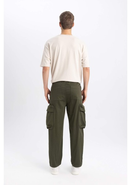 Gabardin Pantolon Rustik Loose Fit Kargo Cepli