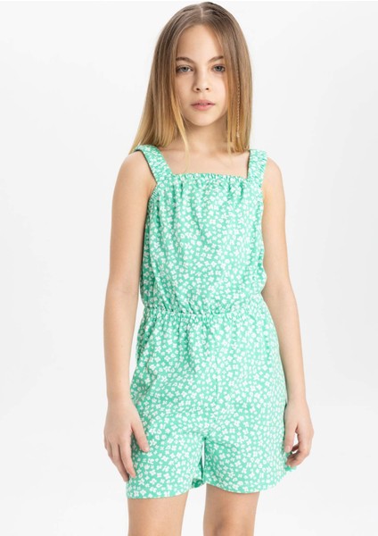 Kız Çocuk Desenli Askılı Kısa Tulum B4814A824SM