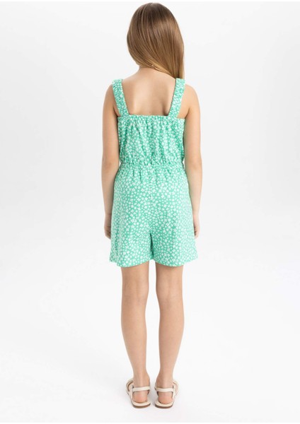 Kız Çocuk Desenli Askılı Kısa Tulum B4814A824SM