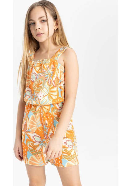 Kız Çocuk Desenli Askılı Kısa Tulum B4814A824SM