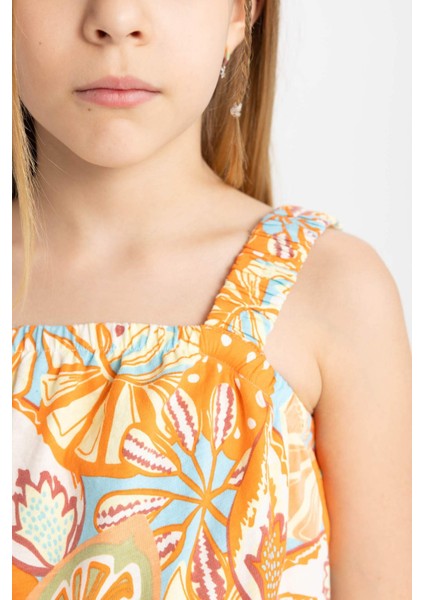 Kız Çocuk Desenli Askılı Kısa Tulum B4814A824SM