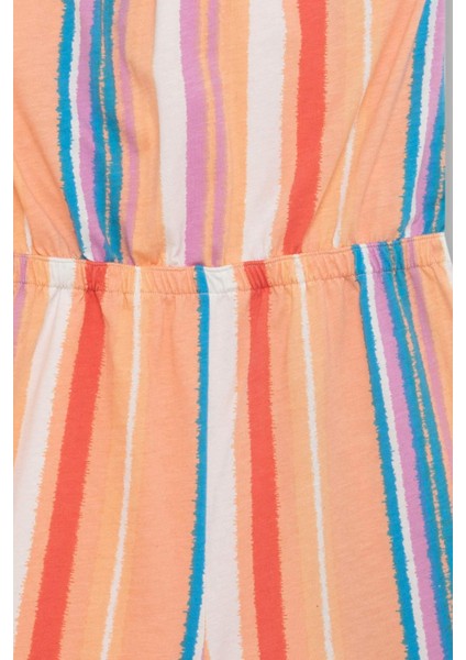 Kız Çocuk Askılı Desenli Penye Kısa Tulum B4813A824SM