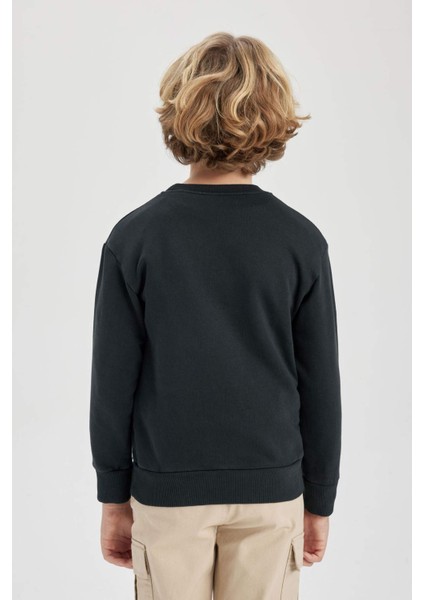 Erkek Çocuk Bisiklet Yaka Yıkamalı Soluk Efektli Sweatshirt B7976A823CW