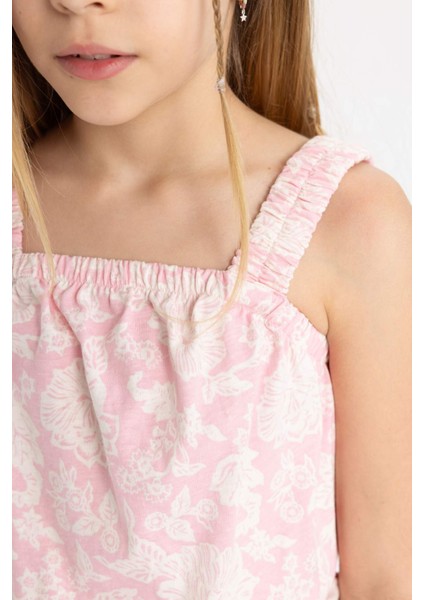 Kız Çocuk Desenli Askılı Kısa Tulum B4814A824SM