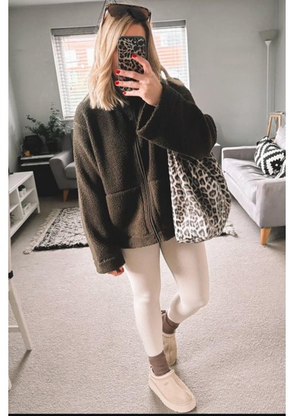 Haki Cepli Kadın Peluş Mont MG2530