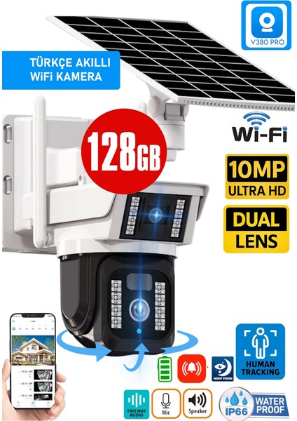 128GB V380 Pro RX-33AI 10MP (5MP+5MP) Dual Lens UltraHD WiFi Güneş Enerjili Akıllı Güvenlik Kamerası fırsatları