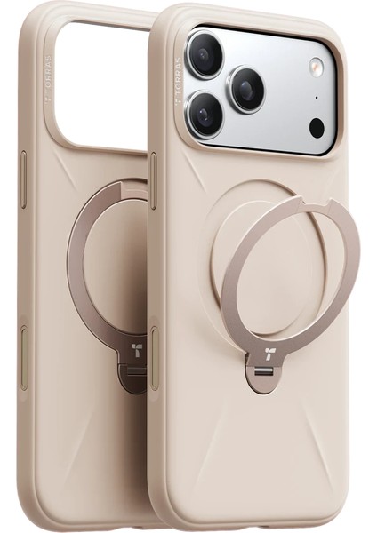 Apple iPhone 17 Pro Max O Stand Spin Silicone Serisi Magsafe Kılıf - Krem