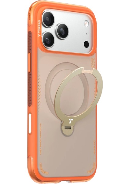 Apple iPhone 17 Pro Max O Stand Spin Air Serisi Magsafe Kılıf - Turuncu modelleri