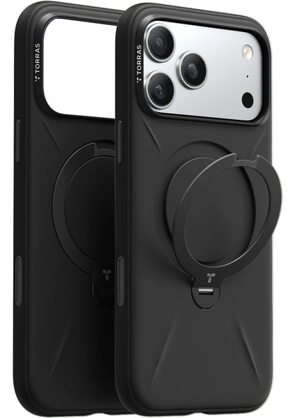 Apple iPhone 17 Pro O Stand Spin Silicone Serisi Magsafe Kılıf - Siyah