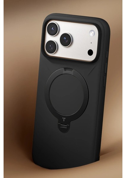 Apple iPhone 17 Pro O Stand Spin Silicone Serisi Magsafe Kılıf - Siyah modelleri