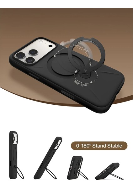 Apple iPhone 17 Pro O Stand Spin Silicone Serisi Magsafe Kılıf - Siyah fırsatları