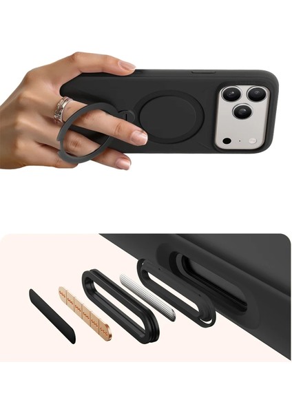 Apple iPhone 17 Pro O Stand Spin Silicone Serisi Magsafe Kılıf - Siyah indirimleri