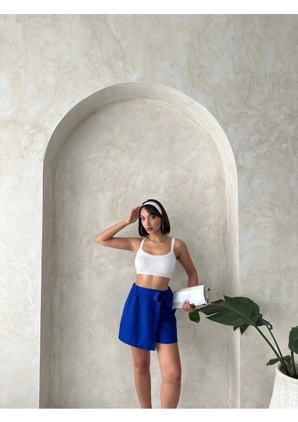 Fiyonklu Şort Etek Saks S255021