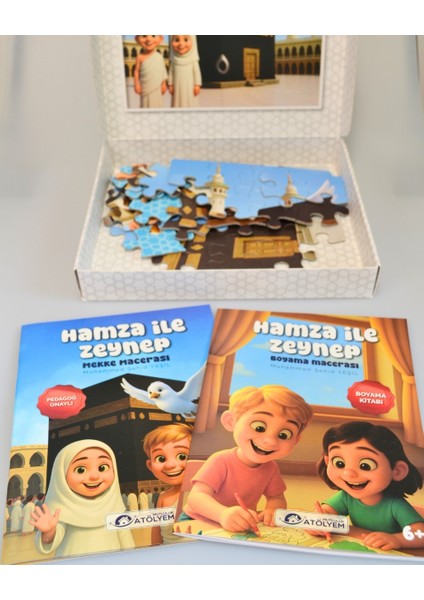 Mescid-I Haram 54 Parça Çocuk Puzzle – Hikâye Kitabı ve Boyama Kitabı Hediyeli, Özel Kutulu