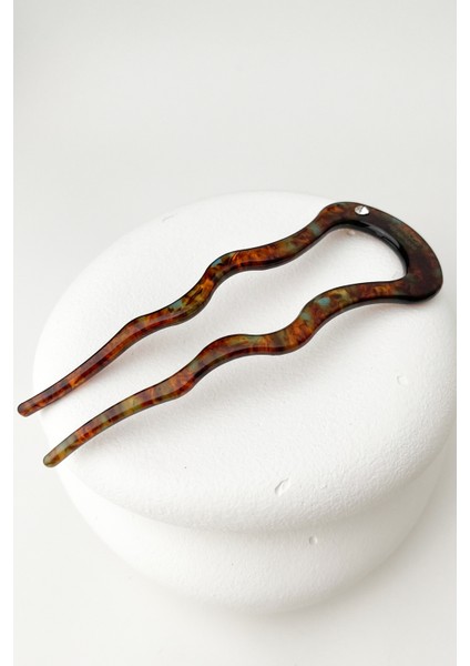 France-Handmade Tek Taşlı Kemik Saç Topuz Tokası (11 Cm)