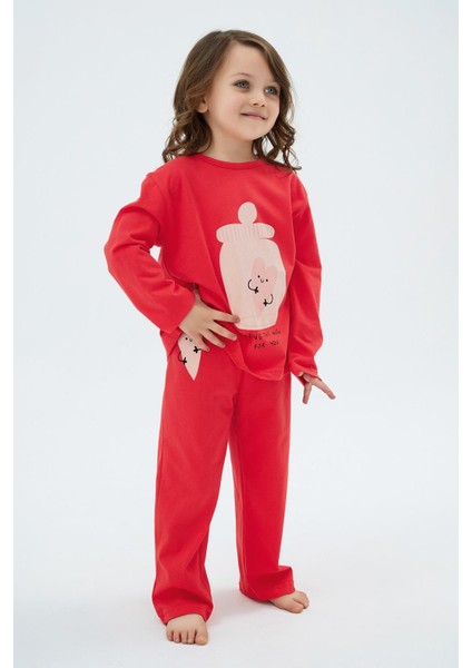 Kız Çocuk Uzun Kol Desenli Mercan Pijama Takımı C1T4N98 modelleri