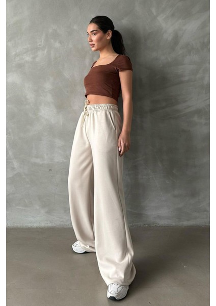 Bej Geniş Paça Modal Kadın Eşofman Altı MG2122 indirimleri