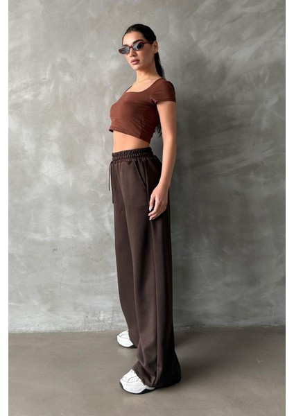 Kahverengi Geniş Paça Modal Kadın Eşofman Altı MG2122 modelleri
