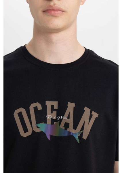 Regular Fit Bisiklet Yaka Baskılı Kısa Kollu Tişört B8935AX24SM