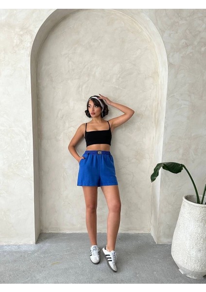 Armalı Keten Şort Saks Mavisi S251003 fırsatları