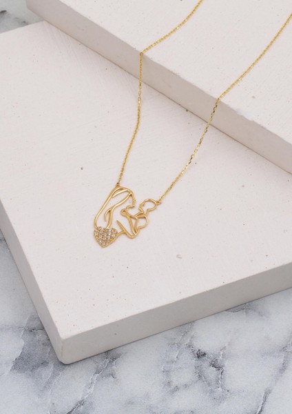 Anne ve Bebeği Kalpli Altın Kolye modelleri