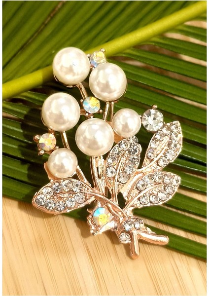 Taşlı Çiçek Figürlü Broş