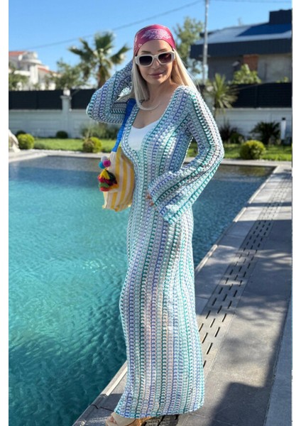 Geniş Kol Çok Renkli Pareo Kadın Elbise