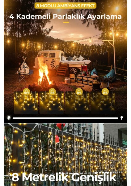 8 Metre 240 Ledli Perde LED Işık Usbli Kumandalı Modlu 40 Saçaklı Dekoratif LED Işık Gün Işığı Saçak boyu 50-60-70cm fırsatları