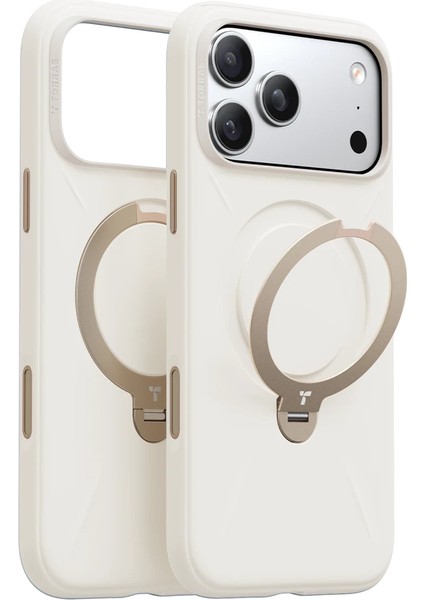 Apple iPhone 17 Pro Max O Stand Spin Silicone Serisi Magsafe Kılıf - Beyaz