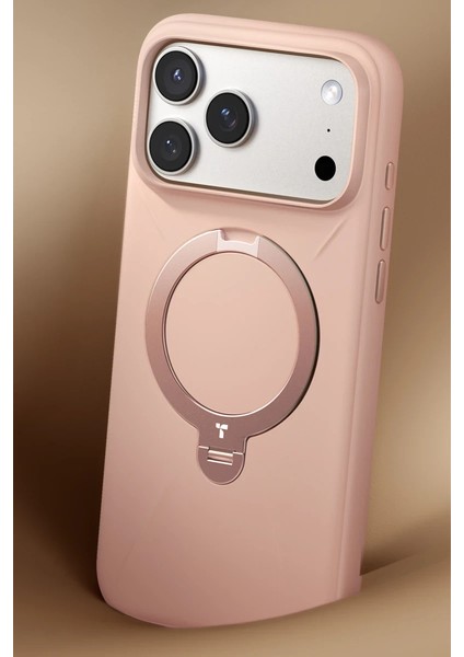 Apple iPhone 17 Pro Max O Stand Spin Silicone Serisi Magsafe Kılıf - Pembe fiyatları