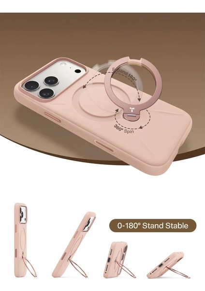 Apple iPhone 17 Pro Max O Stand Spin Silicone Serisi Magsafe Kılıf - Pembe modelleri