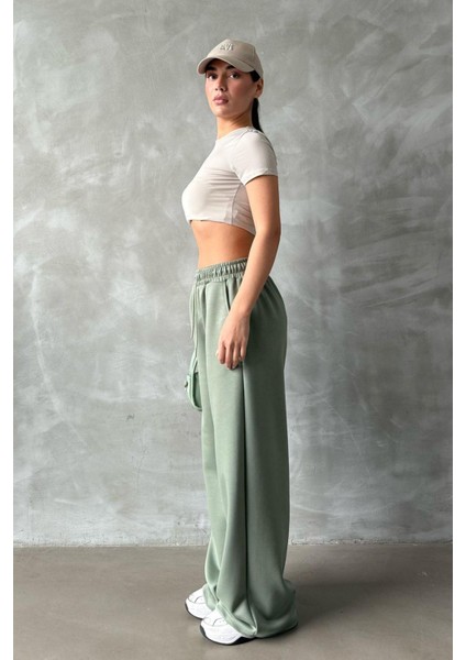 Çağla Yeşili Geniş Paça Modal Kadın Eşofman Altı MG2122 modelleri