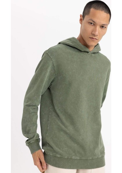 Regular Fit Kapüşonlu Yıkamalı Soluk Efektli Basic Düz Sweatshirt B9220AX23WN