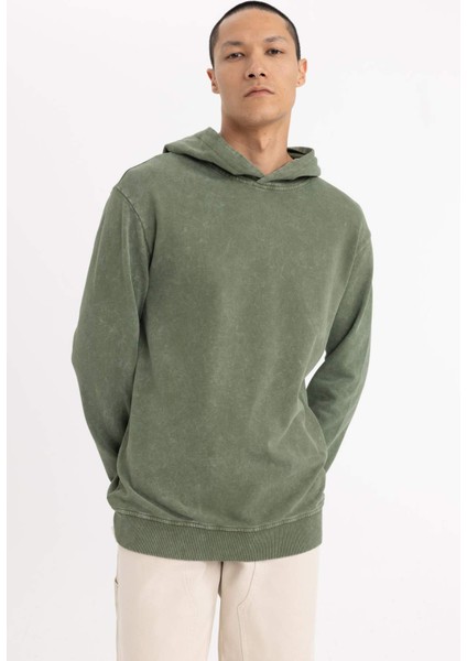 Regular Fit Kapüşonlu Yıkamalı Soluk Efektli Basic Düz Sweatshirt B9220AX23WN