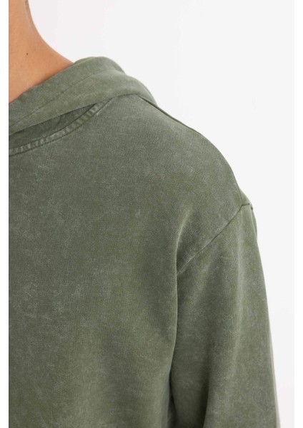 Regular Fit Kapüşonlu Yıkamalı Soluk Efektli Basic Düz Sweatshirt B9220AX23WN