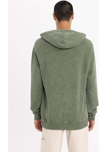 Regular Fit Kapüşonlu Yıkamalı Soluk Efektli Basic Düz Sweatshirt B9220AX23WN