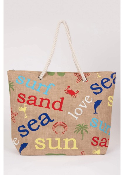 Kadın Baskılı Hasır Omuz Çantası B9065AXNS