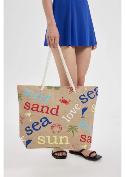 Kadın Baskılı Hasır Omuz Çantası B9065AXNS