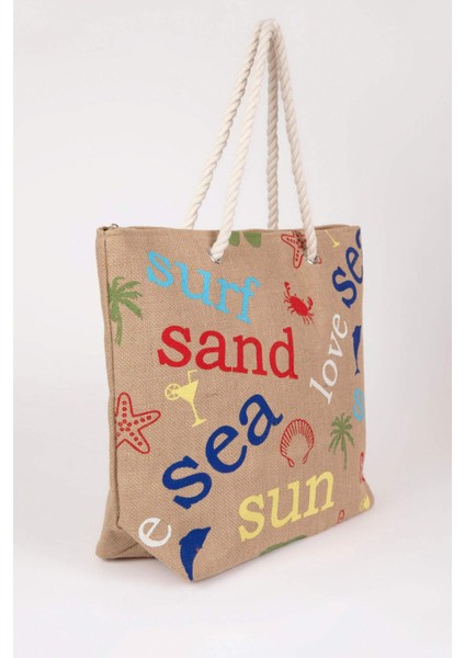 Kadın Baskılı Hasır Omuz Çantası B9065AXNS