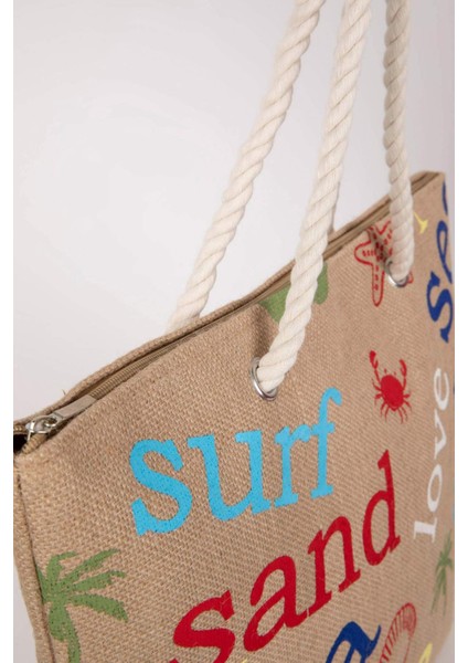 Kadın Baskılı Hasır Omuz Çantası B9065AXNS